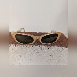 Vintage Sunglasses 1960s Cat Eye Cream Crystals Lucite Frames